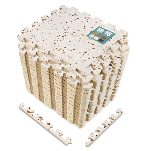 Sorbus Wood Grain Foam Floor Tiles (16 Tiles, 16 Sq Ft, Terrazzo) | Interlocking mats for basement flooring; each tile covers 1 square foot and is 3/8-inch thick for home, office or playroom. - color: Terrazzo