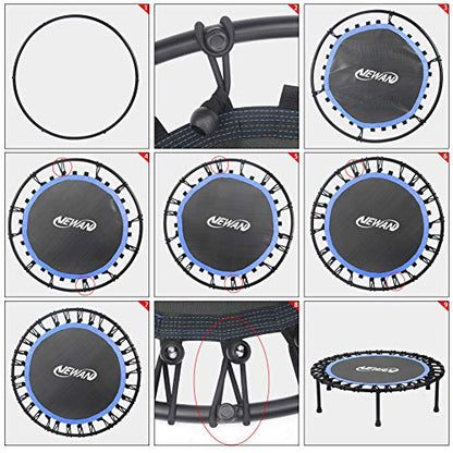 Newan 40"-48" Silent Mini Trampoline Fitness Trampoline Bungee Rebounder Jumping Cardio Trainer Workout for Adults-Max Limit 330lbs - color: 40" Round Blue (NO Handle)