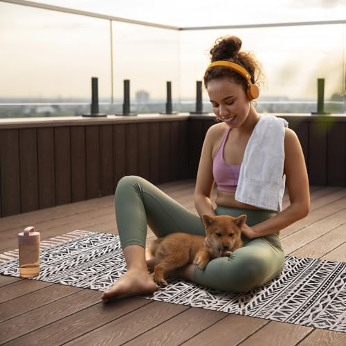 nuveti Cotton Yoga Mat - Absorbent, Grippy Tight Weave, Ashtanga & Hot Yoga Rug, Helps with Slippery Hands & Feet - color: BoBi-New