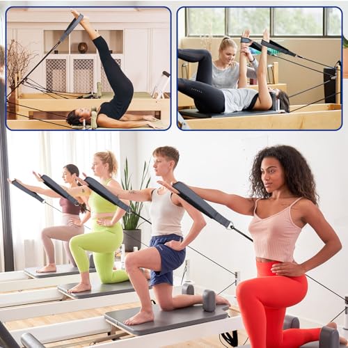 TOBWOLF 2PCS Pilates Straps for Reformer, Double Loop D Ring Foot Hand - color: Dark Grey - Scuba Fabric