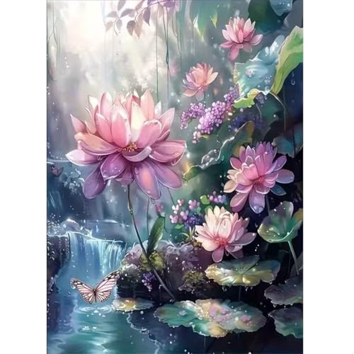 SHICERNHJ 5D Diamond Art Kits for Adults,Lotus Flower Diamond Painting Kits for Beginners,DIY Full Drill Diamond Dots Scenery Paintings with Gem Art Crafts for Adulta Home Decor 12 x 16 inch - color: SH121