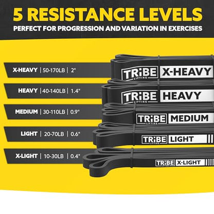 Long Resistance Bands Set, 5 Pull Up Assistance Bands for Working Out - color: Black