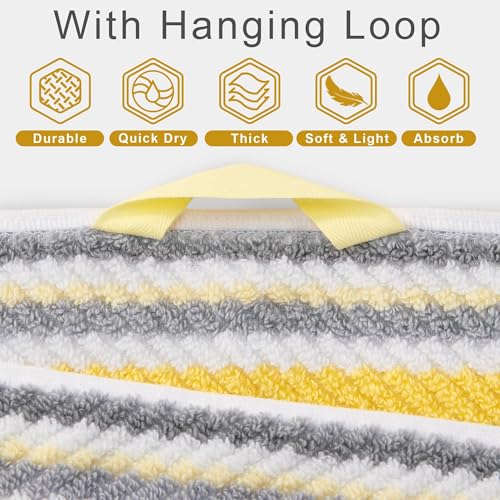 VOOVA & MOVAS Yellow Gray Towels for Bathroom 6 Pack, 100% Cotton - color: Yellow + Gray Striped, size: 6 PCS Bathroom Towels