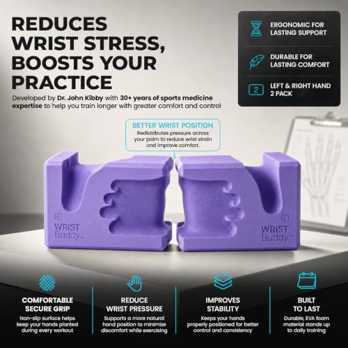 WRISTBuddy® Yoga Blocks 2 Pack, High Density Non-Slip, Hand-Shaped Design | 60% less wrist pressure —patented hand-shaped design eases wrist discomfort for yoga, Pilates, push-ups, planks & handstands. - color: Lavender