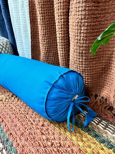 Saffron Turquoise Blue Bolster Pillow Cover 16x6 Inch – 100% Cotton, Soft Neck Roll Cover, Drawstring Closure – Ideal for Yoga, Spa, or Home Decor(Turquoise Blue, 6" x 16" (15cm x 40 cm)) - color: Turquoise Blue, size: 6" x 16"