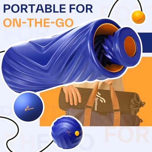 Sportneer 4 in 1 Pilates Foam Roller Muscle Relax Kit | with 2 Textured Foam Rollers Stringed Exercise Ball, Lacrosse Ball for Muscle Shoulder Back Leg Whole Body Relax Fitness Yoga - color: Blue
