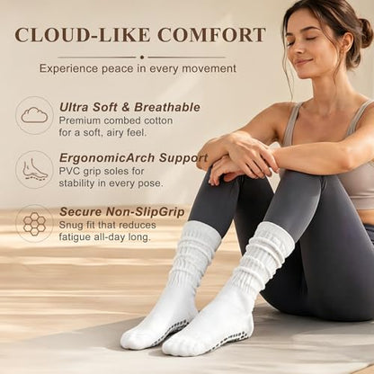 Pilates Grip Socks for Women, Non Slip Scrunch Yoga Socks for Home, Workout - color: 3pairs-blackwhitegrey