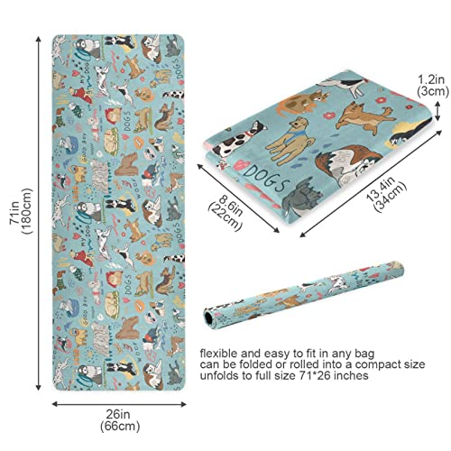 Different Dogs Yoga Mat Non Slip Natural Rubber Fitness Exercise Mat for Home Workout Gym Stretching Pilates Mats with Carrying Bag 71" x 26"