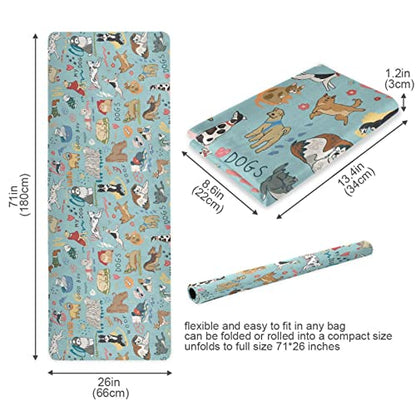 Different Dogs Yoga Mat Non Slip Natural Rubber Fitness Exercise Mat for Home Workout Gym Stretching Pilates Mats with Carrying Bag 71" x 26"