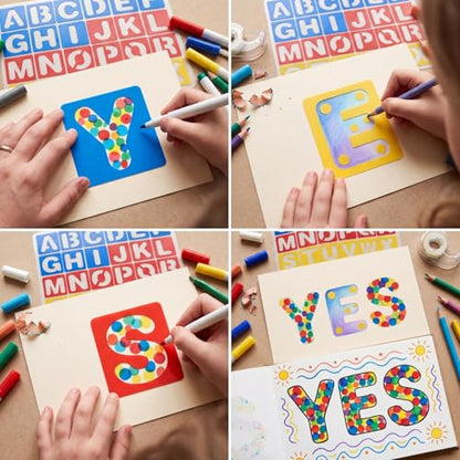 TecUnite 26 Pcs Alphabet Letter Stencils Plastic,3 X 3 Inches | A-Z Templates, Painting and Learning Tools, Reusable in Classrooms, Bulletin Boards, DIY Crafts, Signs, School Projects - size: 3 x 3 Inches