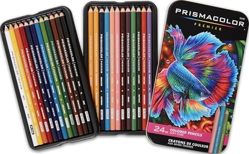 Prismacolor Premier Colored Pencils, Soft Core, Assorted Colors, 24 Count - Durable, Vibrant, Ultra-Smooth, Adult Coloring, Drawing, Sketching, Arts & Crafts - size: 24-Count