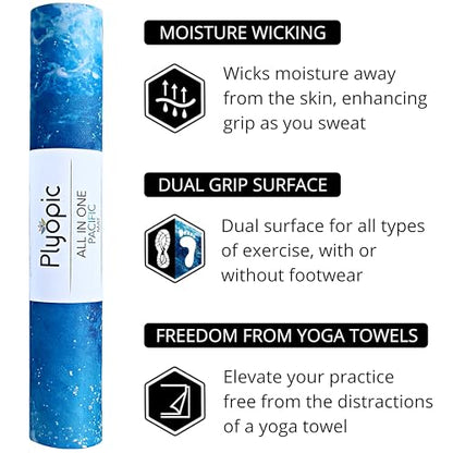Plyopic All In One Yoga Mat | Luxury Sweat-Grip Mat/Towel Combo | Ideal for Yoga, Hot Yoga, Bikram, Pilates, Workout & Exercise | Eco-Friendly Natural Rubber - color: Pacific