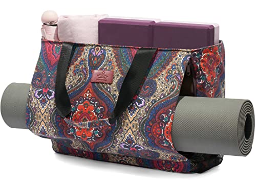 Heathyoga Multi-Functional Yoga Mat Carrier Gym Tote Bag - Large Mat Pocket, Women's Workout Bag - color: Zipper-Totem