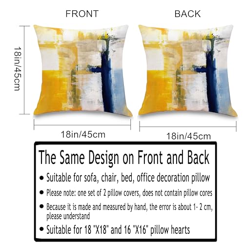 Blue and Yellow Abstract Pillow Covers - Abstract Modern Oil Painting Pillow Covers Themed Decorative for Couch Sofa Bed Living Room Bedroom 18x18 inches Set of 2, Throw Pillow Covers - color: 01-blue Yellow040