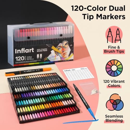 120 Colors Dual Tip Paint Markers, Water-Based Pen with Fine Tip and Brush Tip, Art Pens for Coloring Books, Calligraphy, Sketching, Journaling, Drawing for Adults Art Supplies and DIY Crafts - color: 120 Colors