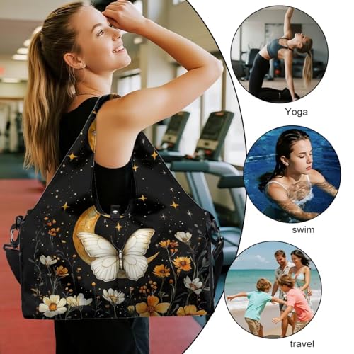 Yoga Mat Bag for Men Women Canvas Yoga Mat Carrier Take In Out Mat Easily for Beach Swim Bags Pool Sports Gym - color: Butterfly Print