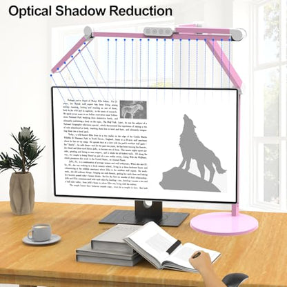 Led Desk Lamp with Base, Adjustable Tall Architect Desk Light for Home Office with Flexible Swing Arm, 24W Pink Bright Table Lamp Auto Dimming Computer Light for Workbench - color: Pink