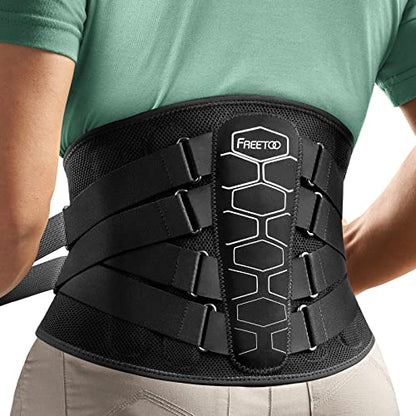 FREETOO Back Brace For Lower Back Pain Relief, Back Support Brace Men Women | 3D Knitted Fabric,Metal Plate,Lumbar Pad, Herniated Disc,Sciatica,Strain,Scoliosis, Work,Heavy Lifting,Driving,Cycling,Gym - size: XX-Large (Waist: 53.9～62.9 Inch)