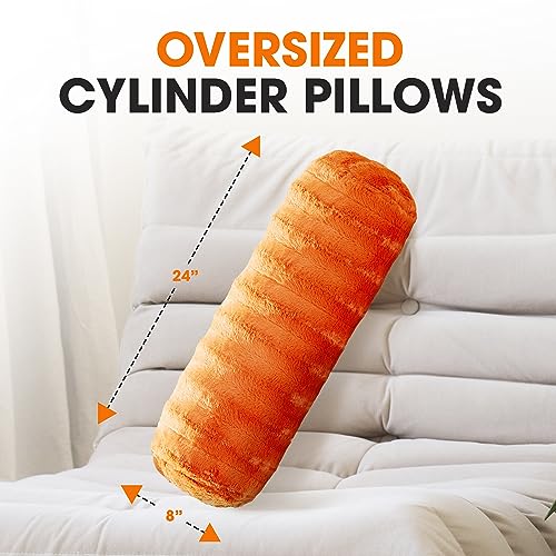 Cheer Collection Faux Fur Bolster Pillows – Soft Decorative Cylinder Pillows for Bed or Couch, Machine Washable – 8” x 24”, Set of 2, Rust - color: Rust