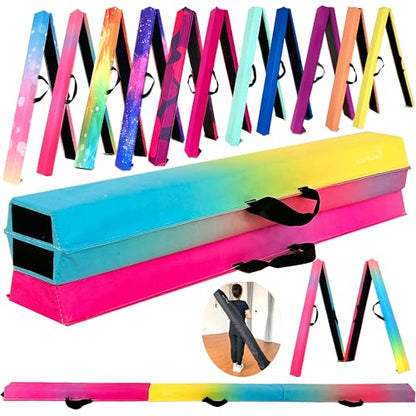 Marfula 6 FT / 8 FT / 9 FT Folding Gymnastics Beam Foam Balance Floor Beam - color: Gradual Rainbow, size: 10 Ft