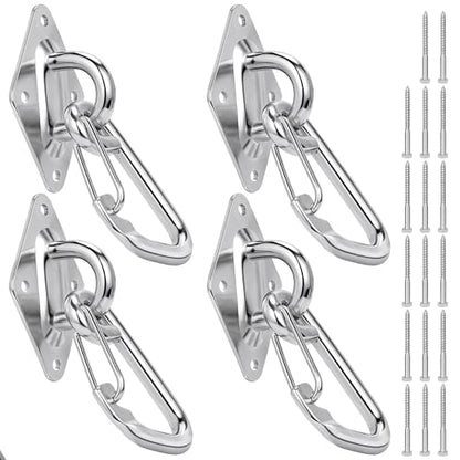 M10 Hammock Hooks Kit, 4-Pack Heavy Duty 304 Stainless Steel Pad Eye Hooks - size: 4 × M10 + Snap Hooks
