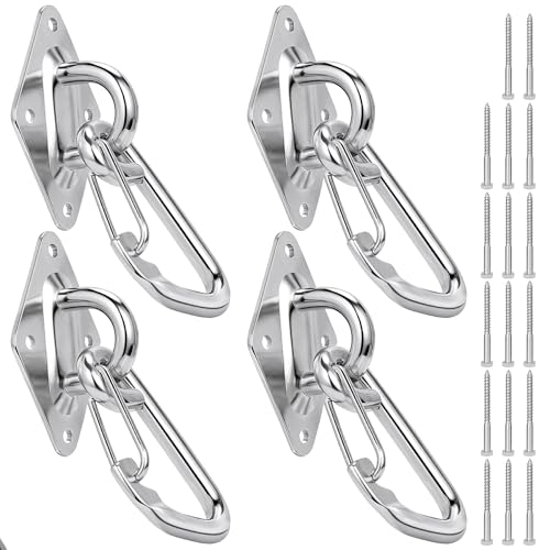 M10 Hammock Hooks Kit, 4-Pack Heavy Duty 304 Stainless Steel Pad Eye Hooks - size: 4 × M10 + Snap Hooks