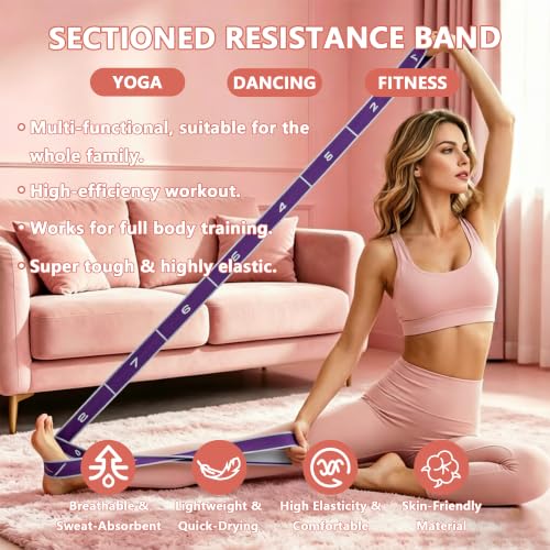 Fabric Exercise Straps, Number Stretch Resistance Bands with 10/12 Loops - color: Purple, size: 12Loops