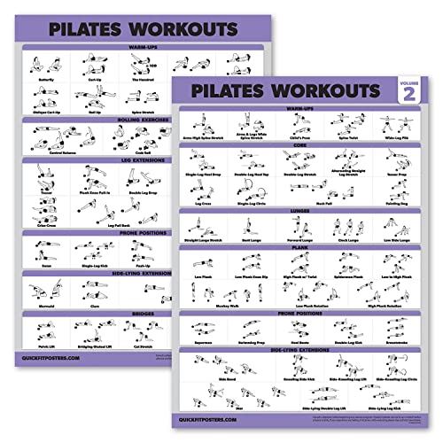 Palace Learning 2 Pack - Pilates Workout Posters Volume 1 & 2 - Pilates Mat Work Exercises - Fitness Chart Set