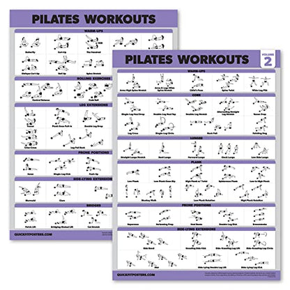 Palace Learning 2 Pack - Pilates Workout Posters Volume 1 & 2 - Pilates Mat Work Exercises - Fitness Chart Set