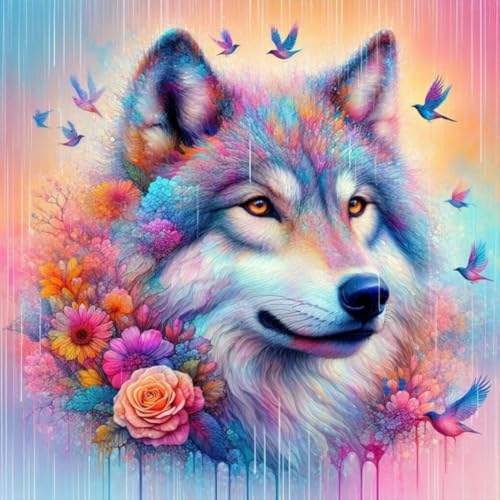 Reluohuo Wolf Diamond Art Kit for Adult Full Drill Diamond Painting Kit | Diamond Art Kit for Beginner Round Full Drill Acrylic, DIY Art Craft for Wall Decor Holiday Gifts 12x12 Inch - color: Wolf