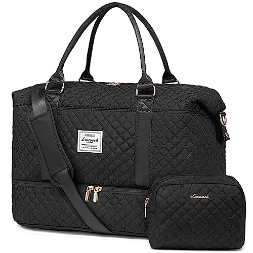 LOVEVOOK Travel Duffle Bag,Weekender Bags for Women with Shoe Compartment，Carry on Overnight Bag with Toiletry Bag,Gym Duffel Bag with Wet Pocket, Hospital Bags for Labor and Delivery - color: Black, size: Large-2 Pcs