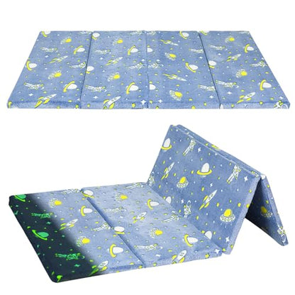MeMoreCool Kids Floor Mattress, 48x72 Inch Foldable Play Mat, Rocket - color: Denim Rocket