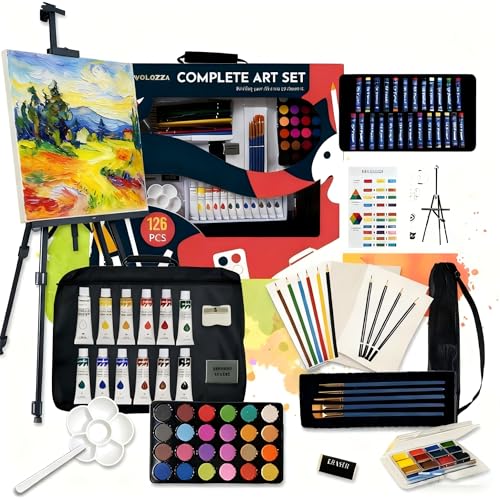 TAVOLOZZA 126 Piece Acrylic Painting Kit with Floor Easel, Oil Arcylic and Watercolor Paint Set, Great Gift for Beginner, Student, Adults and Artists - size: 126 Piece Set