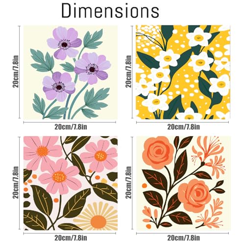 Canrichshop 4 Pack Adult Paint by Number Kits Beginner & All Ages 4-8-12 and More,Framed Flowers Painting by Numbers, DIY Paint by Numbers for Adults for Decor Present 8X 8 inch - color: BKH1713+BKH1714+BKH1715+BKH1716