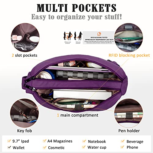 VOLGANIK ROCK RFID Purses for Women Fabric Nylon Multi Pocket Crossbody Bag Ladies Travel Handbag - color: Purple2, size: Standard