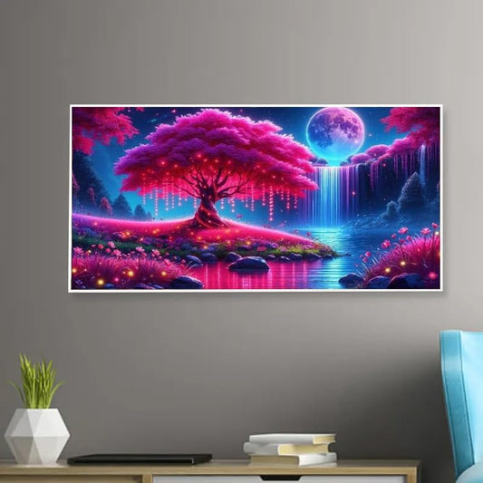 Large size Tree Garden & Waterfall Diamond Painting Kits for Adults, Large Size Full Drill Diamond Arts Rhinestone Pasted, DIY Painting Diamond Dot Arts Crafts for Home Wall Decor Gift 27.5 X 15.7inch - color: 25- 24 The red tree of life and moon