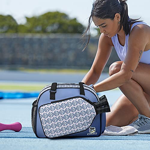 Boulder Bee Pickleball Tote Bag for Women with Paddle Holder | Fits 2 paddles. 2 side pockets for water bottle. Lightweight. Vintage floral patterns. Perfect gym & court bag. - color: Blue done