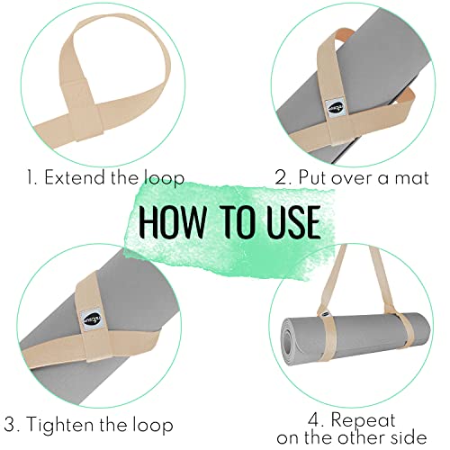 TECEUM Yoga Mat Strap – Extra Soft & Thick Cotton Carrier for All Mats - color: Beige, size: 64 IN