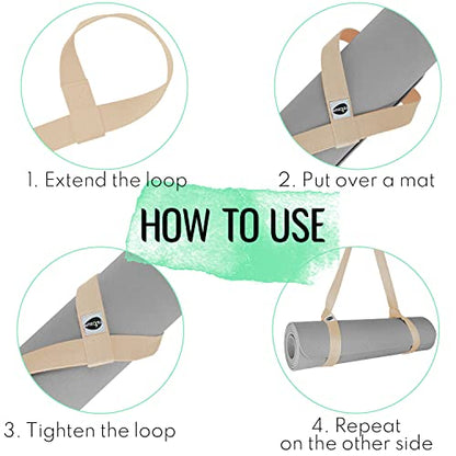 TECEUM Yoga Mat Strap – Extra Soft & Thick Cotton Carrier for All Mats - color: Beige, size: 64 IN