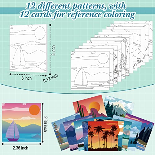 Sherr 12 Pcs Pre Drawn Canvas Pre Printed Canvas Set for Adults Cute Printed to Paint Set Theme Painting for Summer Party Favor(Landscape,8 x 8 Inch) - size: 8 x 8 Inch, style: Landscape
