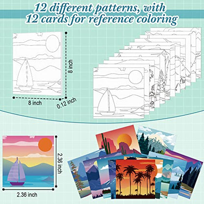 Sherr 12 Pcs Pre Drawn Canvas Pre Printed Canvas Set for Adults Cute Printed to Paint Set Theme Painting for Summer Party Favor(Landscape,8 x 8 Inch) - size: 8 x 8 Inch, style: Landscape