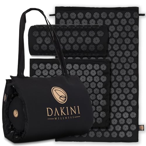 Acupressure Mat and Pillow Set with Mini Pad – Full Body Pain Relief | Mini pad targets hard-to-reach areas like feet, hands and neck for precise pressure relief - color: Black