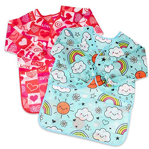 2 Pack Art Smock for Kid, Painting Apron for Children Waterproof Artist Smock with Long Sleeve and 3 Pockets for Age 3-8 Years - color: Cloud