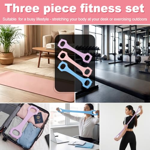 3 Pcs Figure 8 Fitness Resistance Band, Back Training Elastic Rope, Pilates Stretching Band for Arm Shoulder Workout, Chest Expansion and Yoga Exercise at Home Gym