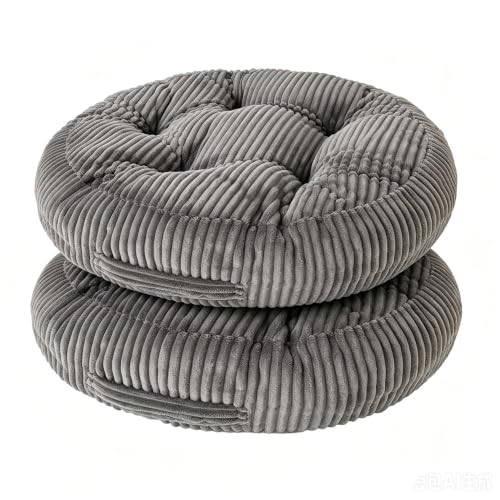 Round Floor Pillow, 6-Inch Thick Meditation Floor Cushion with PP Cotton Filling, Soft Corduroy Boho Floor Seating for Living Room, Bedroom, 22 x 22 Inches (Gray, 2 Pack) - color: Gray, size: 2 Pack