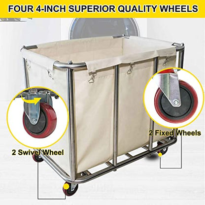 11.35 Bushel Large Commercial Rolling Laundry Cart with 4 Inch Wheels - color: Beige - 11.35 Bushels - 8 Tubes