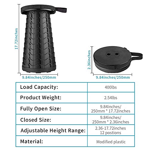 Boreeman Upgraded Folding Stool Lightweight Yet More Sturdy with Load Capacity 400lbs Portable Collapsible Stool for Camping Fishing Hiking BBQ (Black) - color: Black