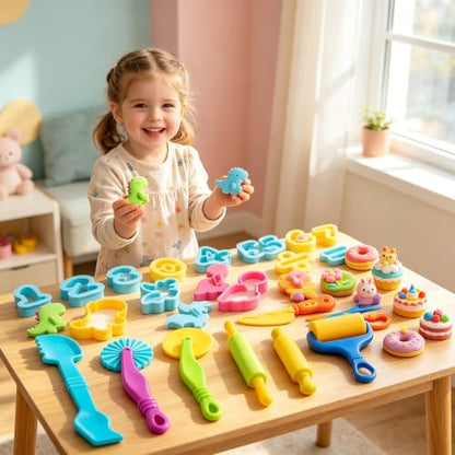 Dough Tools Sets for Kids Ages 3-8, 30 Pcs Playdough Tools Set Accessories Toys Includes Cutters Roller, Rolling Pins, Safety Scissors, Plastic Knife, Plastic Rollers - size: 30pcs