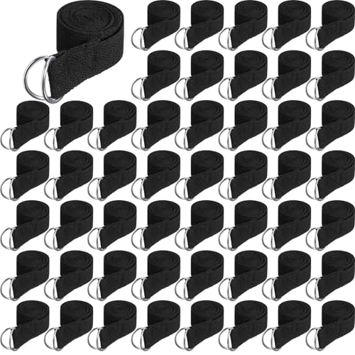 Jerify 50 Pcs Yoga Strap for Stretching Bulk 6ft Exercise Stretch Band with Metal D Ring Adjustable Pilates Non Elastic Yoga Belt for Women Men Physical Fitness Gym Workout Dance (Black)