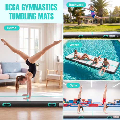 Inflatable Gymnastics Mat Air Tumble Track Tumbling Mats with Pump - color: Green Black, size: 10ft*3.3ft*4inch(3m*1m*10cm)